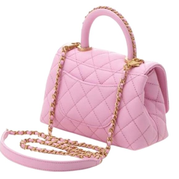 Authentic CHANEL Caviar Quilted Mini Coco Chain Handle Flap Bag Pink - Picture 3 of 13